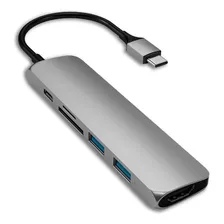 Hub Adaptador Satechi A00207 Usb C Multipuertos Slim Usb 3.0 Hdmi 4k Msd V2 Space Gray