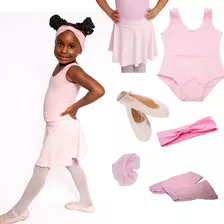 Kit Roupa Uniforme Figurino Ballet Rosa Aula Infantil Sp