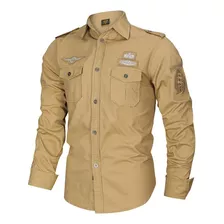 Camisa Militar De Algodón De Manga Larga Para Hombre