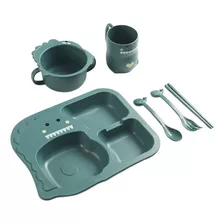 Set Plato De Silicona For Niños Tenedor + Cuchara + Palillo