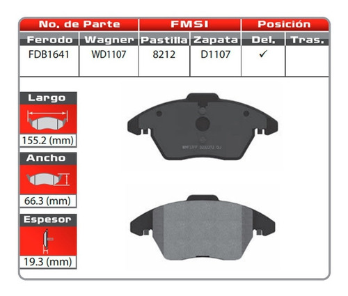 Balatas Delanteras Volkswagen Gti 2009 2010 Ceramica Foto 2