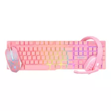 Kit Gamer Teclado Semi Mecânico + Mouse Gamer E Headset Rosa