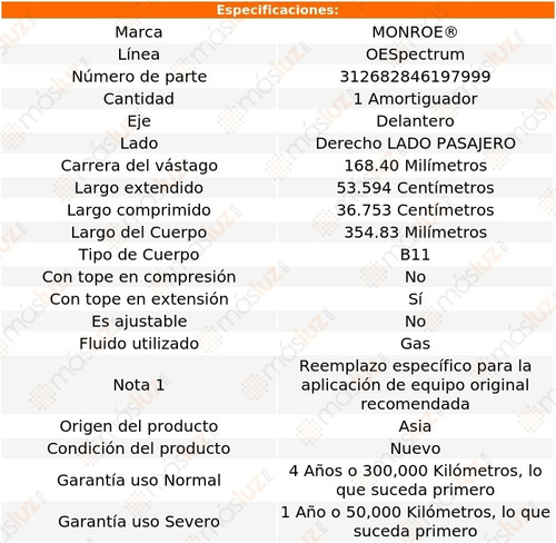 (1) Amortiguador Oespectrum Gas Pasajero Del I35 02/04 Foto 3