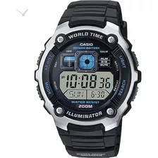 Relógio Casio Masculino Digital Ae-2000w-1avdf Time World Cor Da Correia Preto Cor Do Bisel Prateado Cor Do Fundo Preto