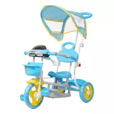 Triciclo Motoca Infantil Passeio Empurrador Som Azul Pedal