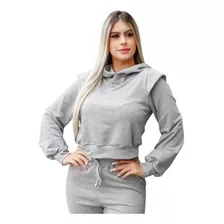 Conjunto Feminino Calça E Blusa Cropped Moletinho Viscose