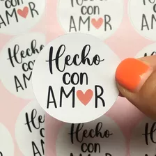 Stickers Emprendimiento Hecho Con Amor X 120 Unidades 4 Cm