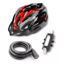 Combo Casco Bicicleta + Linga + Luz De Seguridad