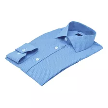 Camisa Social Azul Gola Italiana Rígida