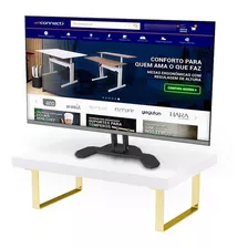 Suporte Ergonômico Monitor Aço Piatina Dourado Mdf 20x30cm Cor Branco