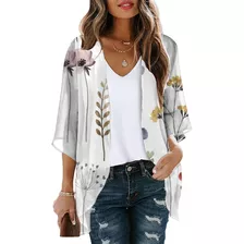 Chamarra Tipo Kimono Casual Con Estampado Floral Y Manga Abu