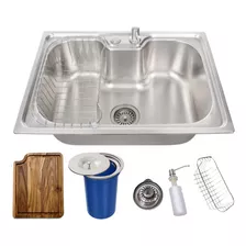 Cuba Gourmet Cozinha 60x42cm Aço Inox + Lixeira 5l + Tábua