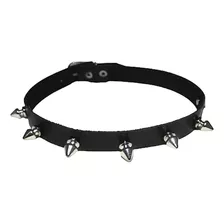 Gargantilha Choker De Couro Spikes Argolas Fivela Punk Rock