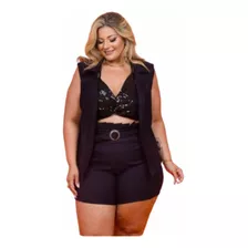 Blusinha Modelo Colete E Shorts Plus Size Conjunto 2 Peças