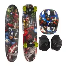 Skate Infantil Vingadores Com Kit Proteção + Bolsa Sem Juros