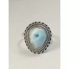 Anillo De Plata Larimar Flor Talla 8 Modelo 186