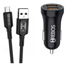 Kit Carregador Veicular 2 Saídas Usb 12v Turbo + Cabo Tipo C