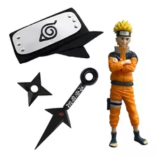 Boneco Naruto 18cm + Bandana Vila Konoha, Shuriken E Kunai