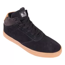 Tênis Masculino Skatista Preto Couro Skateboard Cano Alto