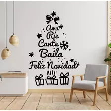 Vinilo Navidad Árbol Con Frases Baila Ríe Canta 30x20