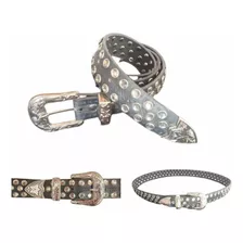 Cinto Cinturon Texano Cuero Strass Belt Negro Country