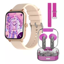 Smartwatch Binden Reloj Inteligente Pantalla 1.8 Recibe Llamadas Deportes Resiste Salpicaduras Audífonos Tws Rosa