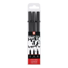 3 Rotuladores Lettering Negro Sakura Punta Pincel Waterprof