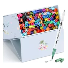 Ohuhu - Marcadores Artísticos De 100 Colores Color White Package Brush & Fine A Base De Agua