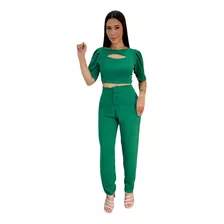 Conjunto Feminino Crepe Cropped E Calça