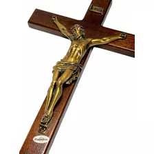 Crucifixo De Parede Marmore Com Madeira Cruz 32cm Bronze