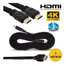 Cabo Conector Hdmi 3d Versão 1.4 Fio De Malha 3 Mts Oferta