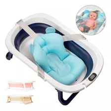 Bañera Tina De Baño Plegable Portatil Con Almohada Para Bebe Color Azul Liso