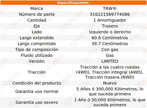 1- Amortiguador Gas Trasero Izq/der Aspen 07/09 Trw Foto 2