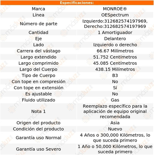 (1) Amortiguador Del Oespectrum Gas Der O Izq Ls 03/06 Foto 2