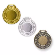 100 Medalhas 35mm Lisa - Ouro Prata Bronze - Aço Com Fita