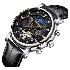 Kinyued Moon Phase Relógio Mecânico Masculino Tourbillon