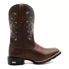 Bota Texana Feminina Couro Country Bordada Botina De Couro