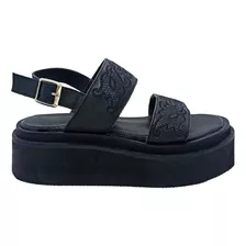 Sandalias Mujer Plataforma Ultra Liviana Cuero Y Bordado