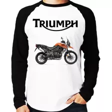 Camiseta Raglan Moto Triumph Tiger 800 Xca Laranja Longa
