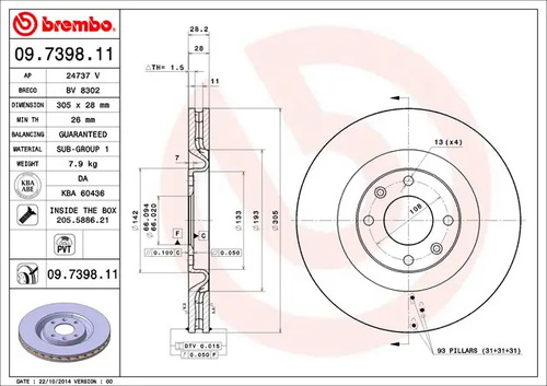 Disco Brembo Peugeot 406 Coupe 2002 Delantero Pza Foto 2