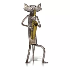 Tooarts Metal Escultura Tocar Saxofone Cat Início Mobiliário