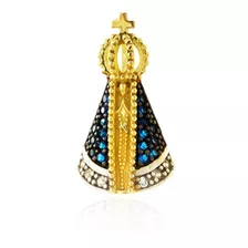 Pingente Ouro 18k Padroeira Nossa Senhora Aparecida M2 Azul