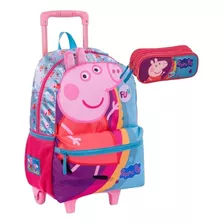 Mochila Escolar Peppa Rodinha E Estojo Colorido Sestini Cor Rosa Desenho Do Tecido Peppa Pig