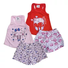 Kit 2 Pijamas Regata Calor Feminino Rosa Infantil 201474-2