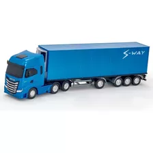 Brinquedo Carreta Caminhão Baú Refrigerado Iveco S-way Cor Azul