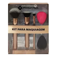 Kit 5 Peças Para Maquiagem Com 3 Pinceis 2 Esponja P/ Base Cor Rosa