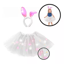 Fantasia Coelhinha Infantil Páscoa Saia Led + Tiara Led Luxo