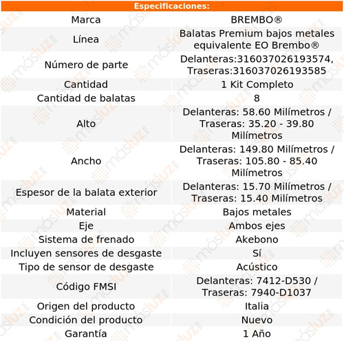 Jgo Balatas (bajos Metales) Tras+del Outlander 04/06 Brembo Foto 2