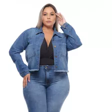 Jaqueta Curta Plus Size Casaco Jeans Manga Longa Gordinha