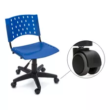 Cadeira Secretária Plástica Iso Giratória Para Piso Laminado Cor Azul